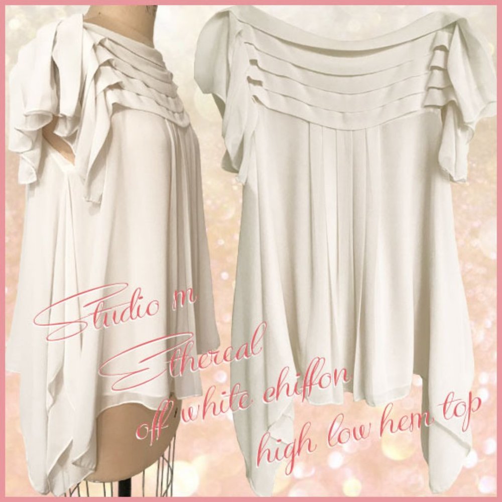 Studio M Off Whte Chiffon High Low Hem Top Size S